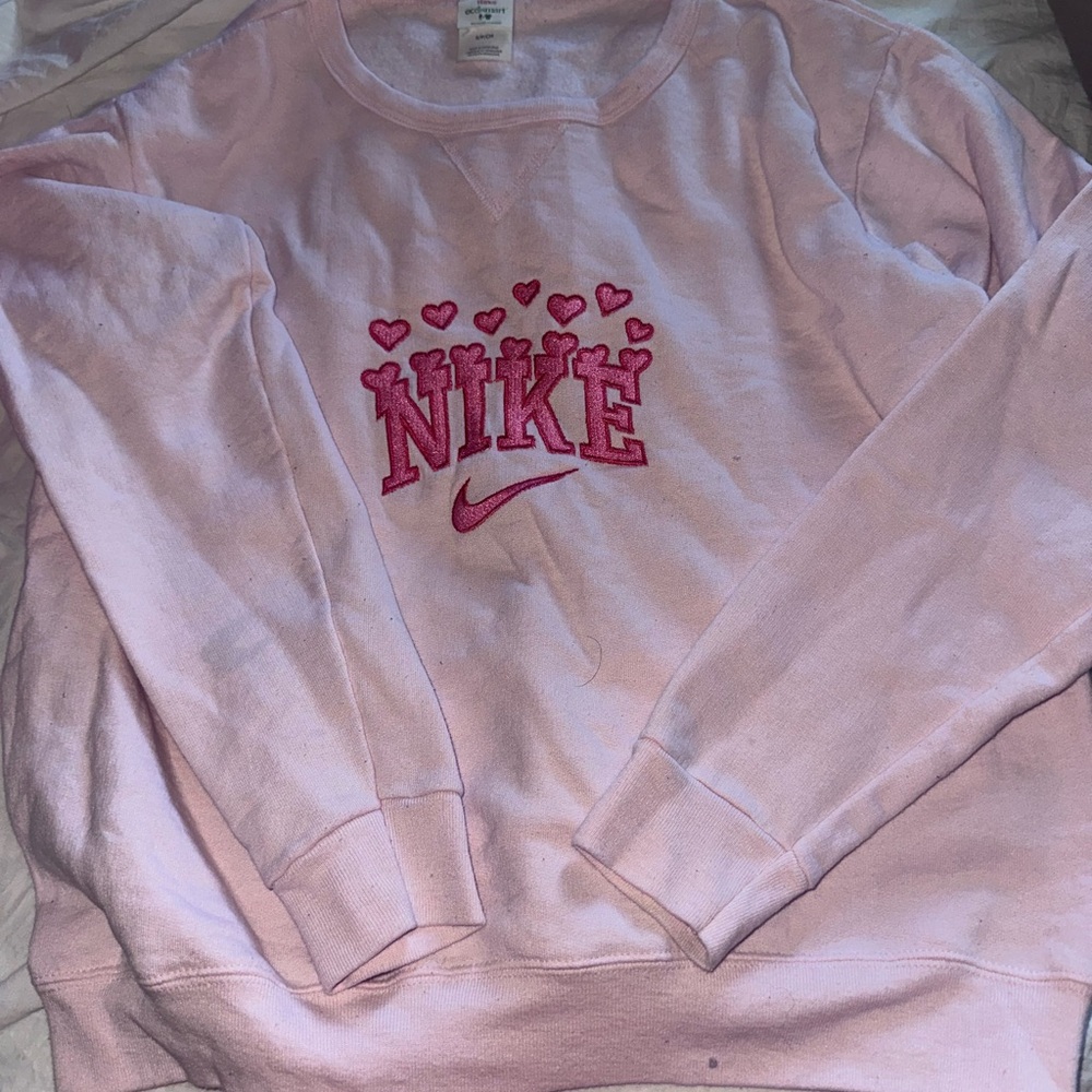 Nike Pink Crew Neck Sweater custom with hearts
